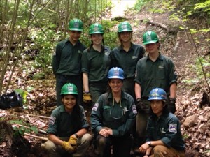 Conservation 11 Youth Crew  L to R back row: Henderson Ramirez, Beth Maguire, Hannah Chitambar, Nate Keeney Front: Altanai Winston, Ellen Holmes (crew leader), Chris Wu (assistant crew leader)